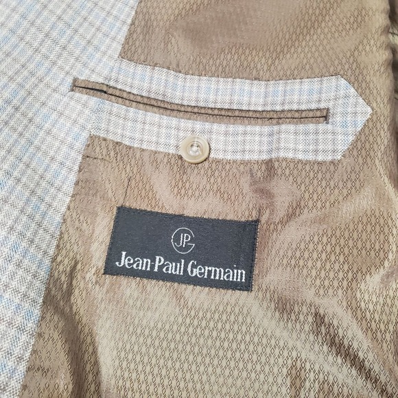 NWT Jean Paul Germain Sport Blazer Men Tan Blue 56R Plaid Lined Tweed Two Button - Picture 8 of 15